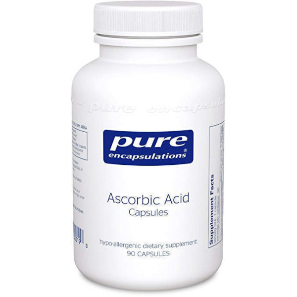 Аскорбінова кислота в капсулах, Ascorbic Acid, Pure Encapsulations, антиоксидантний захист, підтримка імунітету і цілісності судин, 90 капсул