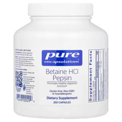 Бетаїн HCL + пепсин, для травлення, Betaine HCL/Pepsin Pure Encapsulations, 250 капсул