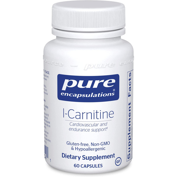 L-карнітин, l-Carnitine, Pure Encapsulations, для серцево-судинної системи та підтримки витривалості, 60 капсул