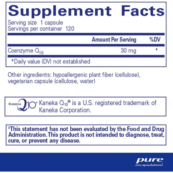 Коэнзим Q10, CoQ10, Pure Encapsulations, для энергии, антиоксидантов, здоровья мозга и клеток, когнитивных функций и поддержки сердечно-сосудистой системы, 30 мг, 120 капсул