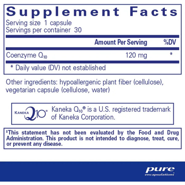 Коензим Q10, CoQ10, Pure Encapsulations, для енергії, антиоксидантів, здоров'я мозку та клітин, когнітивних функцій та підтримки серцево-судинної системи, 120 мг, 30 капсул