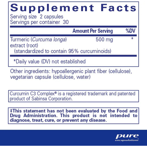 Куркумін, Curcumin, Pure Encapsulations, 250 мг, 60 капсул