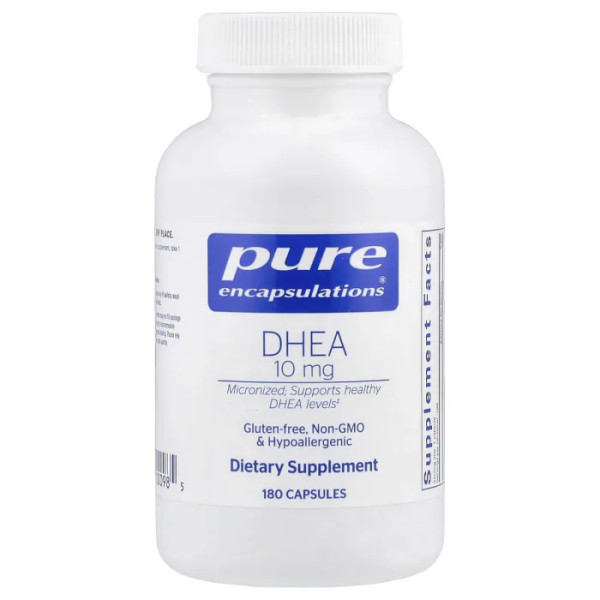 ДГЕА, DHEA, Pure Encapsulations, підтримка імунітету, спалювання жиру, гормонального балансу та емоційного благополуччя, 10 мг, 180 капсул