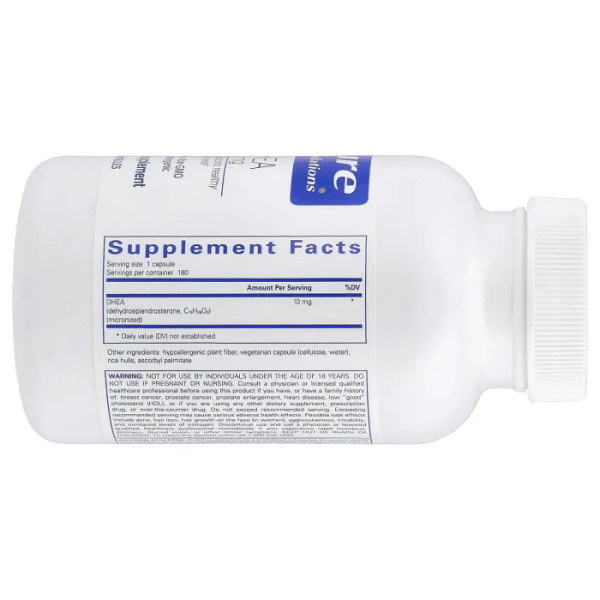 ДГЕА, DHEA, Pure Encapsulations, підтримка імунітету, спалювання жиру, гормонального балансу та емоційного благополуччя, 10 мг, 180 капсул