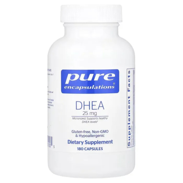 ДГЕА, DHEA, Pure Encapsulations, підтримка імунітету, спалювання жиру, гормонального балансу та емоційного благополуччя, 25 мг, 180 капсул