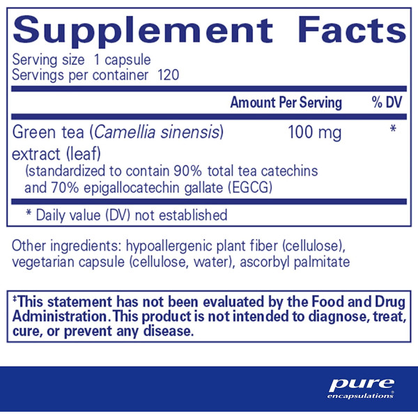 Екстракт зеленого чаю (без кофеїну), Green Tea Extract, Pure Encapsulations, 120 капсул