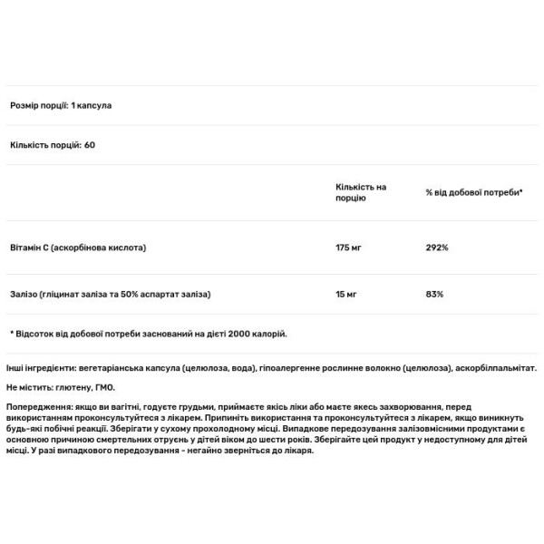 Залізо та вітамін С, Iron-C, Pure Encapsulations, 60 капсул