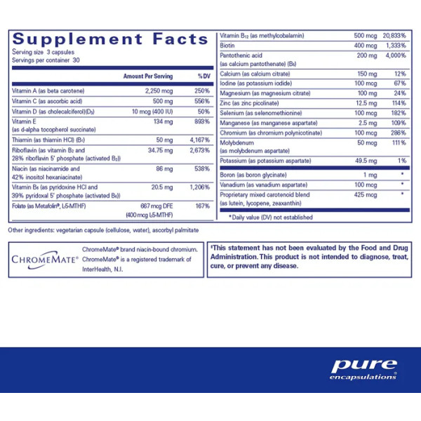 Мультивитамины \/ минералы без железа и меди, Nutrient 950, Pure Encapsulations, для оптимального здоровья, 90 капсул