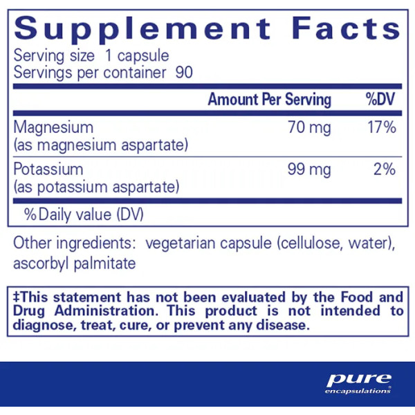 Магній (аспартат), Magnesium (aspartate), Pure Encapsulations, підтримує засвоєння поживних речовин та фізіологічні функції, 90 капсул