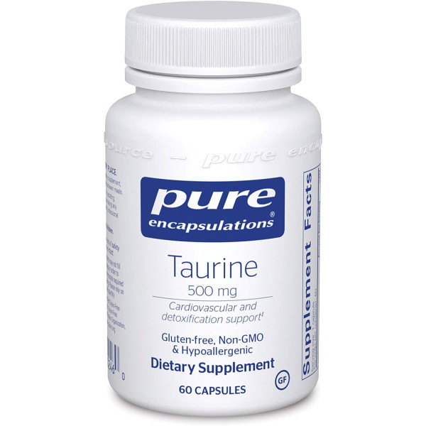 Таурин, Taurine, Pure Encapsulations, 500 мг, 60 капсул