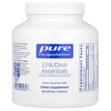 Омега-3 ЕПК/ДГК, EPA/DHA essentials Pure Encapsulations, ультрачистий молекулярно-дистильований концентрат риб'ячого жиру, 180 капсул