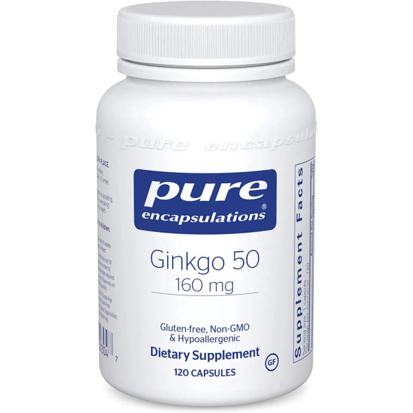Гінкго Білоба, Ginkgo Biloba, Pure Encapsulations, для підтримки кисню, кровообігу та легенів проблем з пам'яттю, пов'язаних зі старінням, 160 мг, 120 капсул