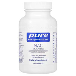 NAC 900 мг, NAC (n-acetyl-l-cysteine) Pure Encapsulations, поддержка дыхательной функции и детоксикации, 120 капсул