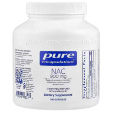 NAC 900 мг, NAC (n-acetyl-l-cysteine) Pure Encapsulations, підтримка дихальної функції та детоксикації, 240 капсул