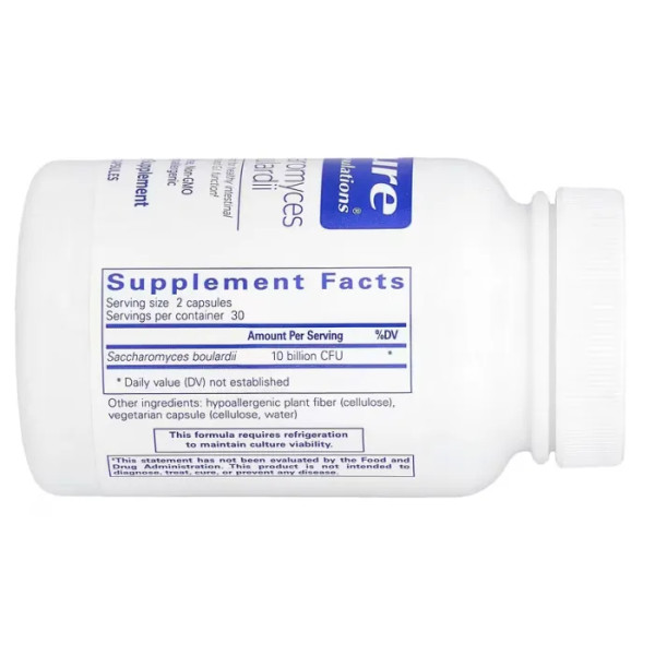Сахароміцети Буларді, Saccharomyces Boulardii, Pure Encapsulations, підтримка здоров'я мікрофлори кишківника та травлення, натуральний пробіотик, 10 млрд КУО, 60 капсул (5 млрд КУО в капсулі)
