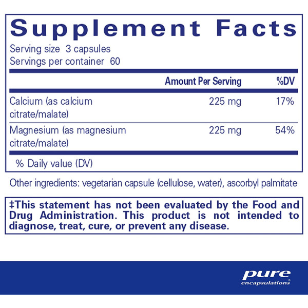 Магній Кальцій (цитрат \/ малат), Calcium Magnesium (citrate \/ malate), Pure Encapsulations, 180 капсул
