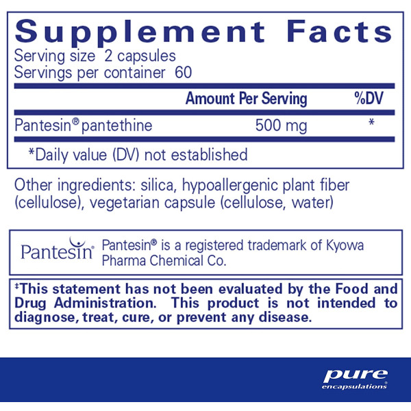Пантетин, Pantethine, Pure Encapsulations, підтримує здоровий ліпідний метаболізм та серцево-судинну функцію, 120 капсул