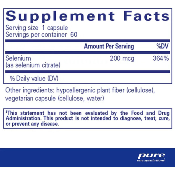 Селен (цитрат), Selenium (citrate), Pure Encapsulations, 60 капсул