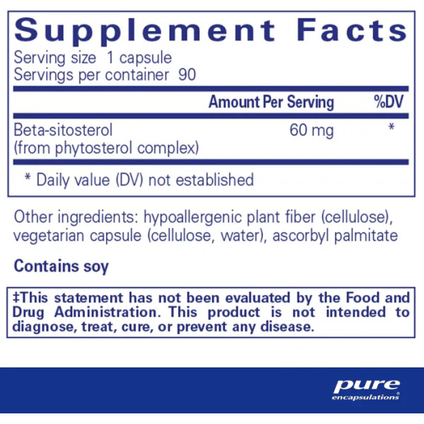 Бета-Сітостерол, Beta-Sitosterol, Pure Encapsulations, для чоловіків, для покращення сечовипускання та здоров'я, 90 капсул