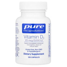 Вітамін D3 125 мкг (5000 МО), Vitamin D3 Pure Encapsulations, 120 капсул