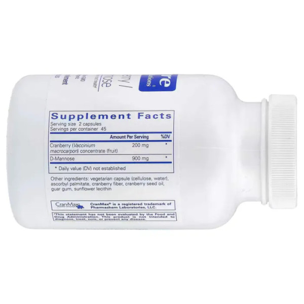 Журавлина та D-манноза, Cranberry\/D-Mannose, Pure Encapsulations, здоров'я сечовивідних шляхів, 90 вегетаріанських капсул