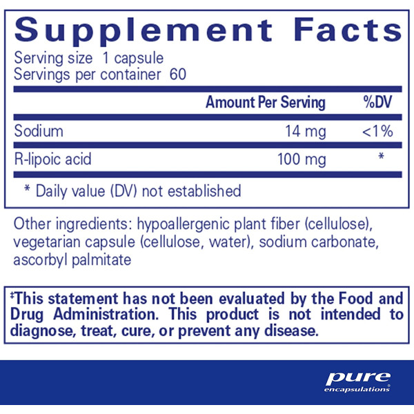 R-ліпоєва кислота (стабілізована), R-Lipoic Acid, Pure Encapsulations, 60 капсул