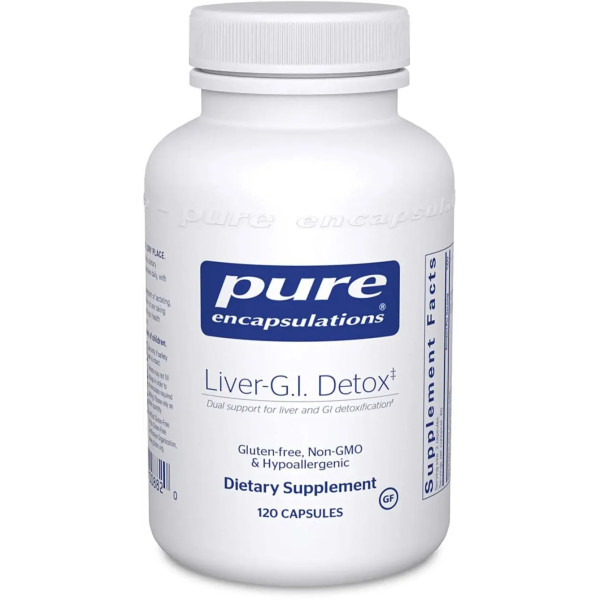 Очищення ШКТ та печінки, Liver-G.I. Detox, Pure Encapsulations, з альфа-ліпоєвою кислотою та екстрактом куркуміну, 120 капсул