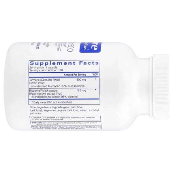 Куркумин с биоперином, Curcumin with Bioperine®, Pure Encapsulations, антиоксиданты для поддержания хорошего здоровья, 500 мг, 120 капсул