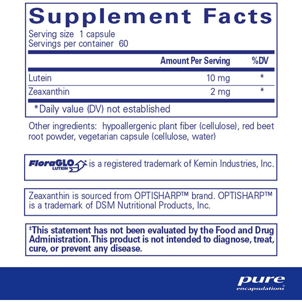 Лютеїн Зеаксантин, Lutein \/ Zeaxanthin, Pure Encapsulations, 60 капсул