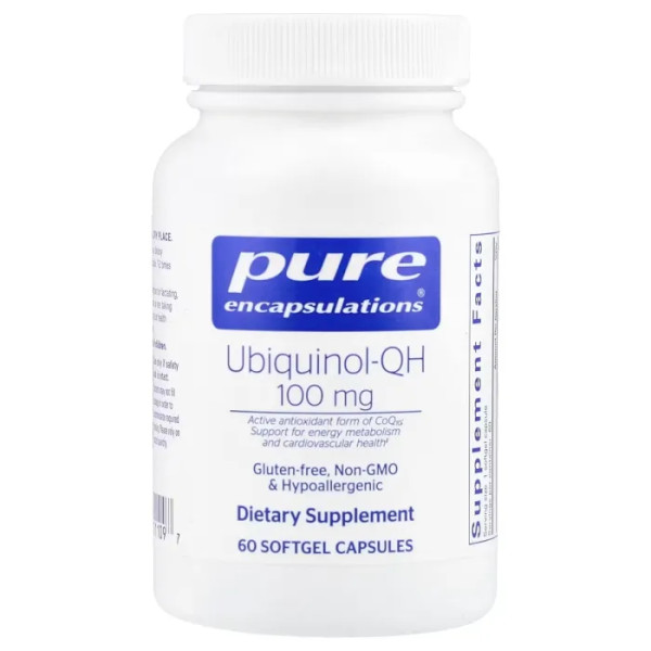 Убіхінол-QH, Ubiquinol-QH, Pure Encapsulations, підтримка імунного здоров'я, клітинної енергії та здоров'я серцево-судинної системи, 100 мг, 60 капсул