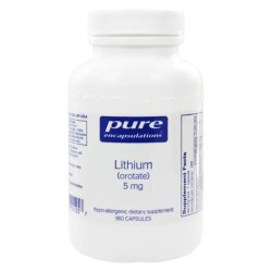Литий оротат 5 мг, Lithium Orotate Pure Encapsulations, 180 капсул, с N-Acetyl-L-Cysteine NAC, для памяти и мозга