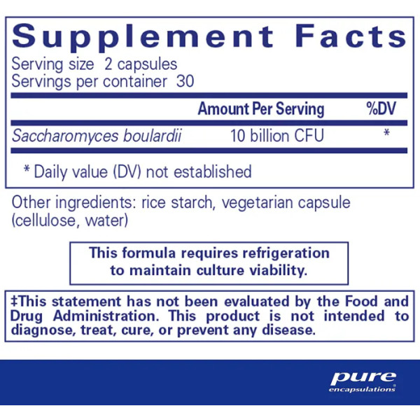 Сахароміцети буларді, Saccharomyces Boulardii, Pure Encapsulations, 60 капсул