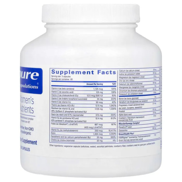 Мультивітаміни для жінок 40+, Women's Nutrients, Pure Encapsulations, 180 вегетаріанських капсул