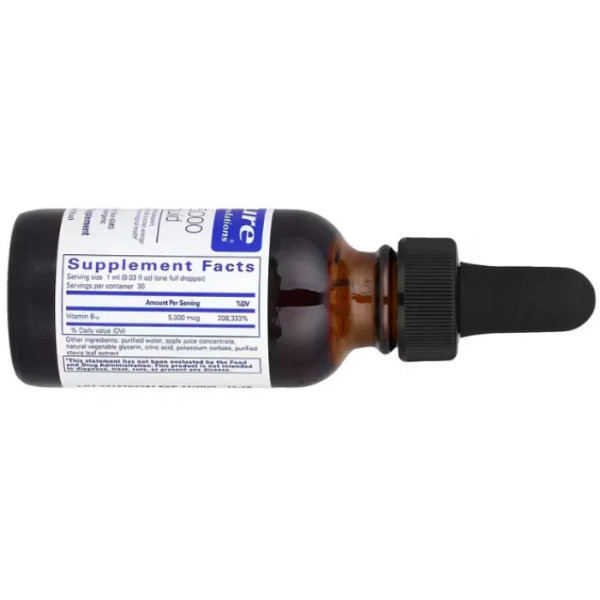 Вітамін В 12 (рідина), метилкобаламін, B12 5000 liquid, Pure Encapsulations, для здоров'я нервів та когнітивної функції, 5000 мкг, 30 мл
