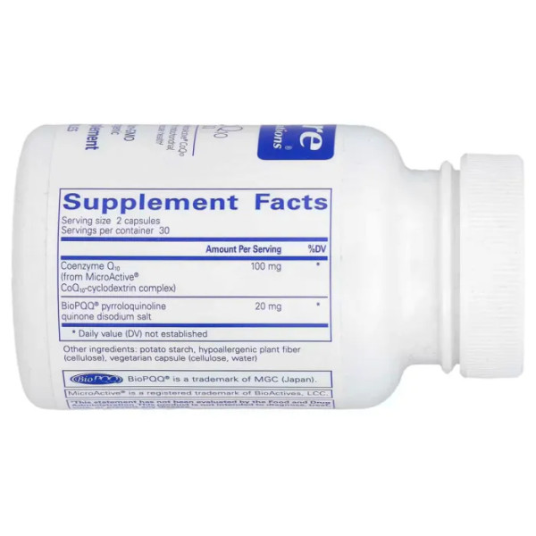 SR-Коензим Q10 з піролохінолінхіноном, SR-CoQ10 with PQQ, Pure Encapsulations, для підтримки антиоксидантів, когнітивного, мітохондріального та серцево-судинного здоров'я, 60 капсул