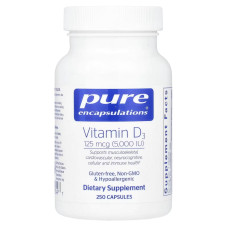 Витамин D3 125 мкг (5000 МЕ), Vitamin D3 Pure Encapsulations, 250 капсул