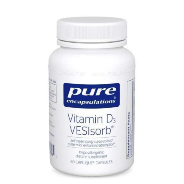 Вітамін D3 VESIsorb, Vitamin D3 VESIsorb, Pure Encapsulations, для підтримки кісток, серця, товстої кишки, грудей, передміхурової залози та покращення засвоєння вітаміну D, 60 капсул