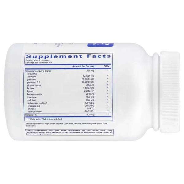 Травні ферменти Ультра, Digestive Enzymes Ultra With Betaine HCl, Pure Encapsulations, з бетаїном HCl, 90 вегетаріанських капсул