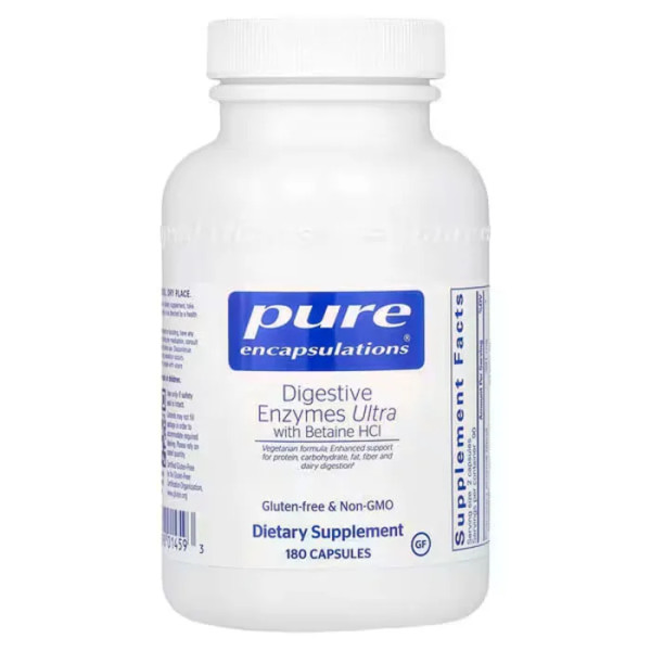 Травні ферменти Ультра, Digestive Enzymes Ultra With Betaine HCl, Pure Encapsulations, з бетаїном HCl, 180 вегетаріанських капсул