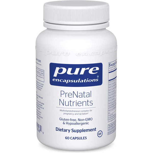 Мультивітаміни для вагітних, PreNatal Nutrients, Pure Encapsulations, для вагітності та лактації, розвитку енергії та ДНК, з фолієвою кислотою, холіном та залізом, 60 капсул