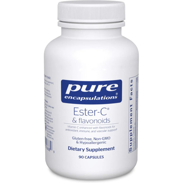 Эстер-C и флавоноиды, Ester-C & flavonoids, Pure Encapsulations, антиоксидантная, иммунная и сосудистая поддержка, 90 капсул