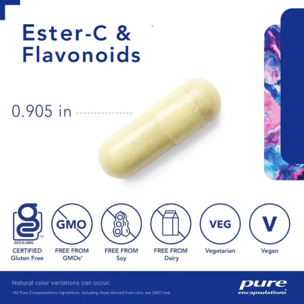 Эстер-C и флавоноиды, Ester-C & flavonoids, Pure Encapsulations, антиоксидантная, иммунная и сосудистая поддержка, 180 капсул