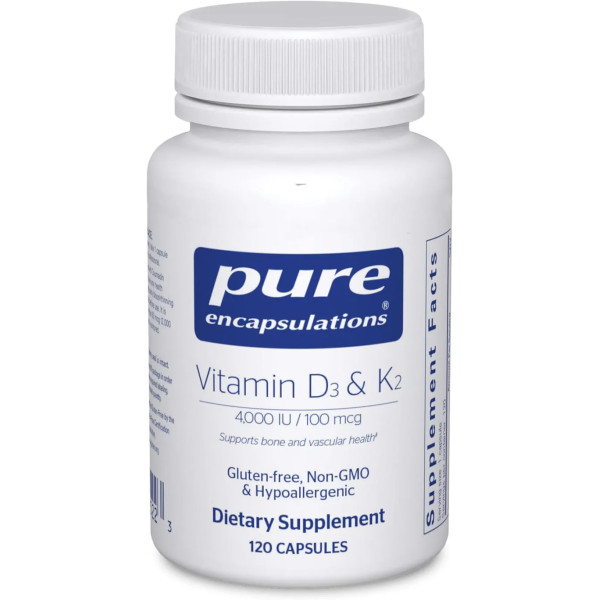 Вітаміни D3 та K2, Vitamin D3 & K2, Pure Encapsulations, підтримка здоров'я кісток та судин, 120 капсул