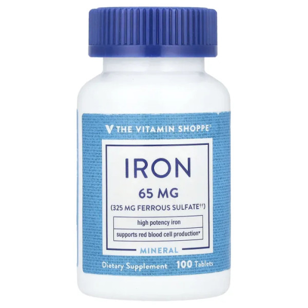 Залізо, Iron, The Vitamin Shoppe, 65 мг, 100 таблеток