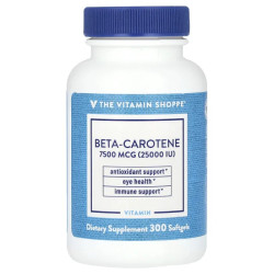 Бета каротин 7500 мкг 25000 МО, The Vitamin Shoppe Beta Carotene, 300 м'яких капсул