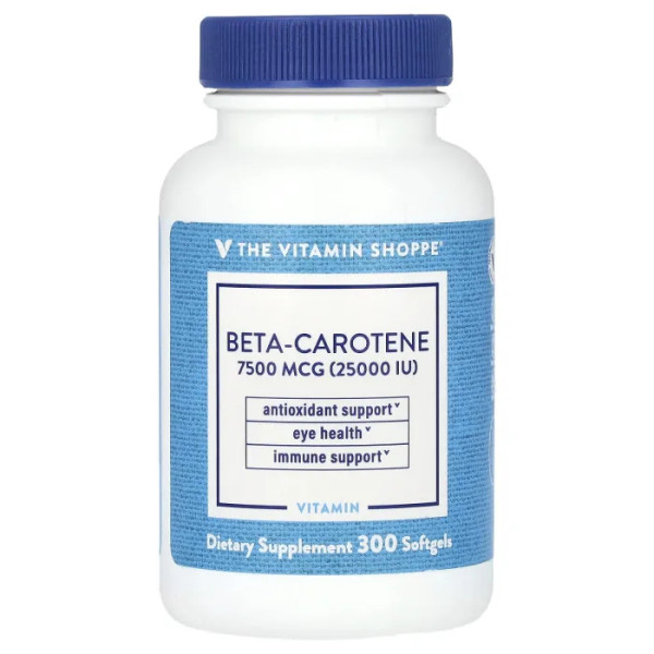 Бета-каротин, Beta-Carotene, The Vitamin Shoppe, 7500 мкг (25 000 МО), 300 гелевих капсул