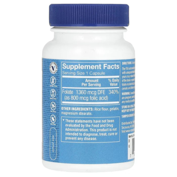 Фолієва кислота, Folic Acid, Vitamin Shoppe, 800 мкг, 100 капсул