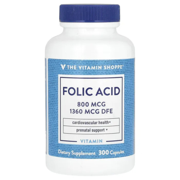 Фолієва кислота, Folic Acid, The Vitamin Shoppe, 800 мкг, 300 капсул