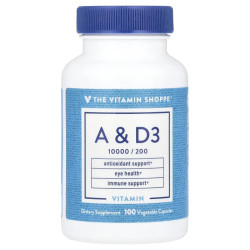 Витамины A и D3, Vitamin A & D3 The Vitamin Shoppe, 100 растительных капсул