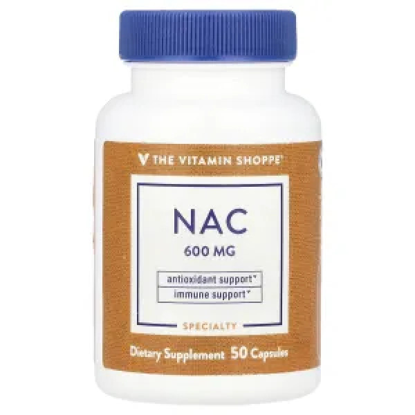 N-ацетилцистеїн, NAC, Vitamin Shoppe, 600 мг, 50 капсул
